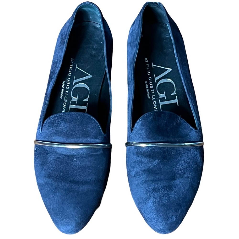 AGL Attilio Giusti Leombruni Blue Leather Suede Loafers Shoes Size 36.5 Preppy